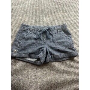 Ann Taylor Dark Blue Denim Cotton Cuffed Shorts With drawstrings, Size 0